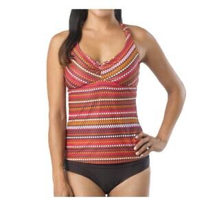 prAna Manori Tankini Top - Women's swim top stripped polka dot cross back SZ M